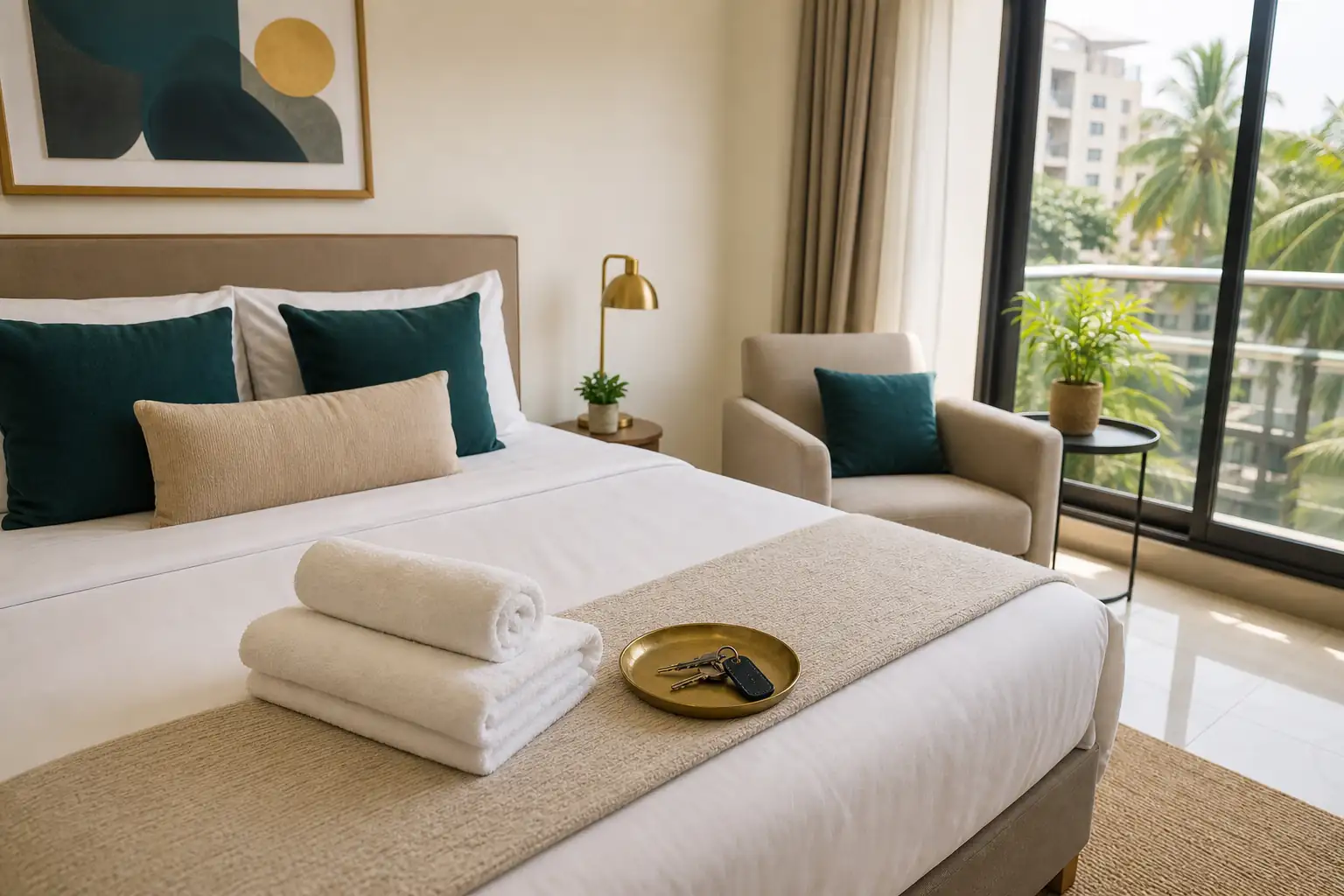 A prepared rental room ready for the next guest stay